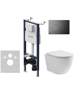 Комплект унитаза Aura WWTU1112W Торнадо с инсталляцией AM.PM PrimeFit I012709.0138 с сиденьем Микролифт и Черной матовой клавишей смыва Wellwant