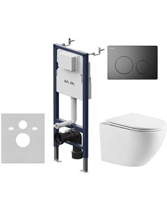 Комплект унитаза Aura WWU01121WK с инсталляцией AM.PM PrimeFit I012709.0138 с сиденьем Микролифт и Черной матовой клавишей смыва Wellwant