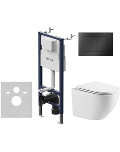 Комплект унитаза Aura WWU01121WK с инсталляцией AM.PM PrimeFit I012709.0238 с сиденьем Микролифт и Черной матовой клавишей смыва Wellwant