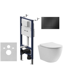Комплект унитаза Aura WWTU1112W Торнадо с инсталляцией AM.PM PrimeFit I012709.0238 с сиденьем Микролифт и Черной матовой клавишей смыва Wellwant