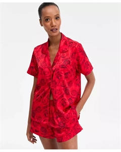 Женский пижамный комплект INC International Concepts из эластичного атласа с короткими рукавами, красный I.n.c. international concepts