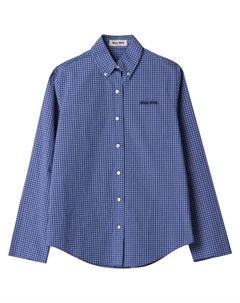 Клетчатая рубашка с вышитым логотипом, синий Miu miu