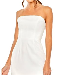 Платье-футляр миди без бретелек с перьями на подоле, белый Mac duggal