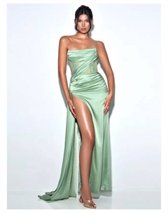 Женское атласное платье с высоким разрезом и кристаллами от Holly Basil, зеленый Miss circle