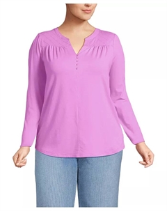 Женская туника больших размеров с длинным рукавом из лёгкого джерси с вырезом, розовый Lands' end