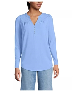 Женская легкая трикотажная туника с длинным рукавом и вырезом, синий Lands' end