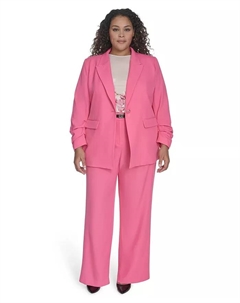 Пиджак больших размеров на одной пуговице с присборенными рукавами, розовый Calvin klein