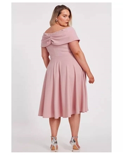 Платье-миди с запахом и бахромой из крепа-скуба больших размеров, синий Quiz