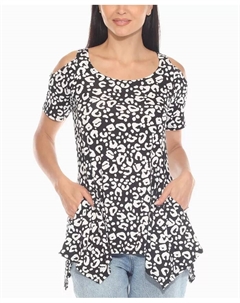 Женский топ с открытыми плечами и короткими рукавами с леопардовым принтом, черный White mark