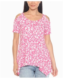 Женский топ с открытыми плечами и короткими рукавами с леопардовым принтом, розовый White mark