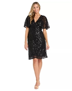 Маленькое платье-накидка с бисером Petite Beaded Capelet Dress, черный R&m richards