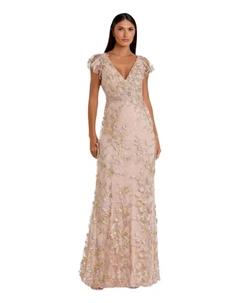 Женское платье с запахом, вышивкой и аппликацией, с рукавами-крылышками, золотой Mac duggal