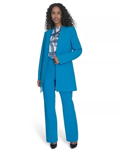 Миниатюрный длинный блейзер без воротника с V-образным вырезом, синий Calvin klein