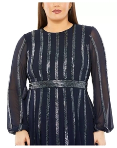 Платье больших размеров с длинными прозрачными рукавами и отделкой бисером, синий Mac duggal