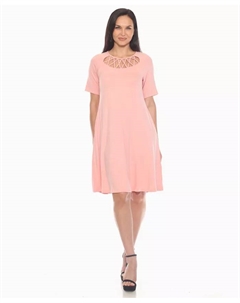 Женское платье А-силуэта с короткими рукавами и перекрещивающимся вырезом, розовый White mark