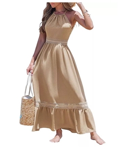 Женское пляжное платье с халтер-воротом и открытой спиной, коричневый/бежевый Cupshe