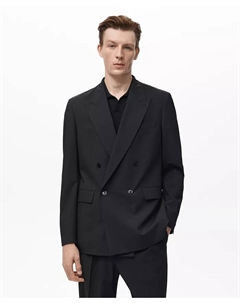 Мужской двубортный пиджак Boston Regular Fit, черный Mango