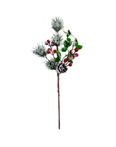 Новогоднее украшение Снежная ветка с сосновой шишкой Magic time