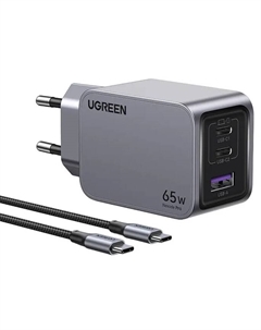 Зарядное устройство сетевое UGREEN X755 25871 Nexode Pro 65W 3-Port GaN Fast Charger EU с кабелем 100W. Длина кабеля: 1м. Цвет: серый Ugreen