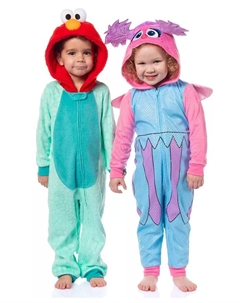 Пижама для сна без ножек для мальчиков, цельный комбинезон с капюшоном, розовый Sesame street