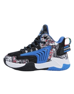 Детские противоскользящие износостойкие дышащие легкие сбалансированные высокие детские баскетбольные кроссовки, черный/синий Maibuxiong