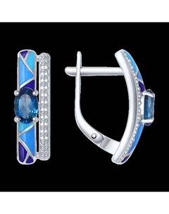 Серьги из серебра с лондон топазами, эмалью и фианитами Sokolov
