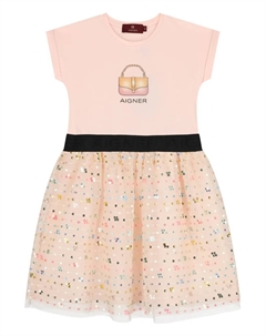 Платье с логотипом, украшенное пайетками, розовый Aigner kids