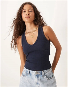 Майка с V-образным вырезом в рубчик, темно-синего цвета Asos design