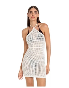 Женское пляжное платье-накидка с халтер-воротом, связанное крючком, слоновая кость/кремовый Lscn by lascana