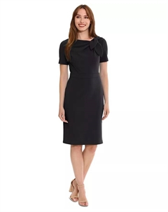 Миниатюрное платье-футляр с бантом на шее и короткими рукавами, черный London times