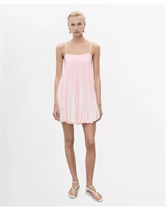 Женское короткое полосатое платье-баллон, розовый Mango