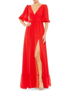 Платье А-силуэта с оборками и запахом, красный Mac duggal