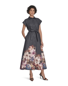 Платье Cotton Floral Border Midi, цвет Black Multi Calvin klein
