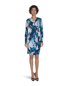 Платье Long Sleeve Floral Jersey Sheath, цвет Cypress Multi Calvin klein