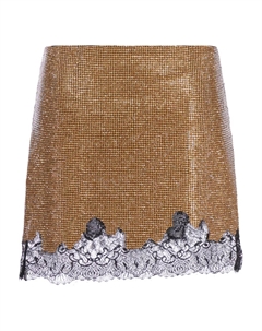 Юбка мини с кружевной отделкой и кристаллами, коричневый Self-portrait