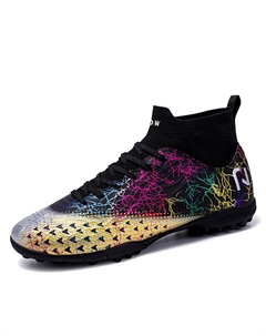 Футбольные бутсы для детей и подростков среднего размера с противоскользящей амортизацией, противоударными и износостойкими подошвами, черный/золотой D&w