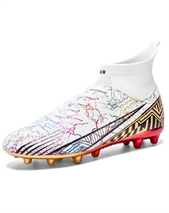 Футбольные бутсы для детей и подростков с высокой амортизацией и износостойкостью, белый/золотой D&w