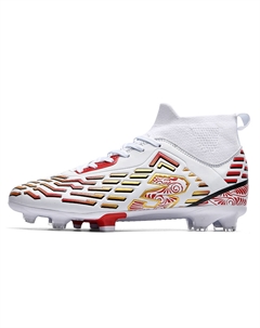 Футбольные бутсы для детей и подростков с высоким голенищем, нескользящие, дышащие и поддерживающие, белый/красный Kung fu partners