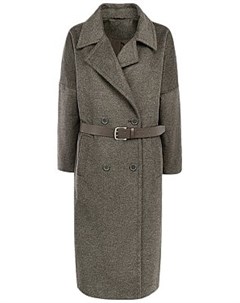 Полушерстяное пальто халат с поясом из экокожи La reine blanche