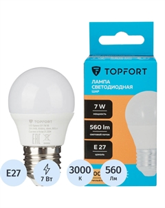 Лампа светодиодная 7 Вт E27 G 3000 К 560 Лм матовая Topfort
