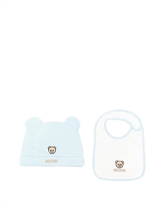 Комплект из шапочки и нагрудника с вышивкой Тедди, синий Moschino kids