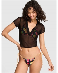 Укороченный топ с глубоким вырезом и сетчатым вырезом, черный Pink swim