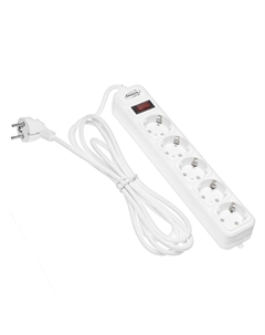 Сетевой фильтр, 5 розеток, 3 м, 2200 вт, 3 х 0.75 мм2, 10 а, 220 в, белый Luazon lighting