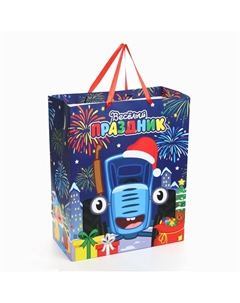 Пакет подарочный новогодний, 40×49×19 см Синий трактор