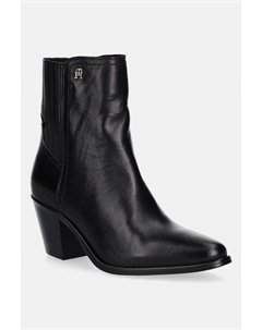 Кожаные сапоги Western mid heel Chelsea, черный Tommy hilfiger