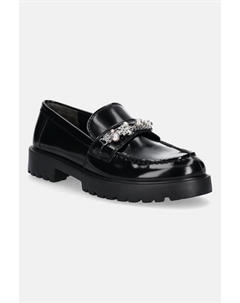 Кожаные мокасины Classic Embellished Lug Loafer, черный Tory burch