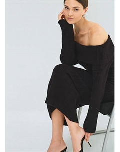 Вязаное платье с открытыми плечами, Черный Ostin