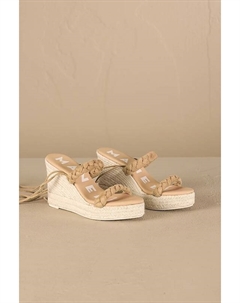 Сандалии из замши Hamptons с двумя плетеными ремешками на клиновидной подошве эспадрильи Manebi, бежевый