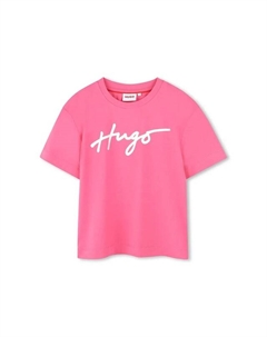 Детская хлопковая футболка, розовый Hugo