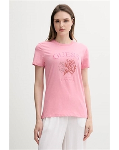 Хлопковая футболка, розовый Guess